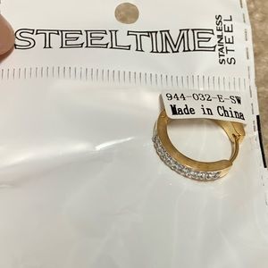 Steeltime Huggie Earrings with Swarovski Crystals